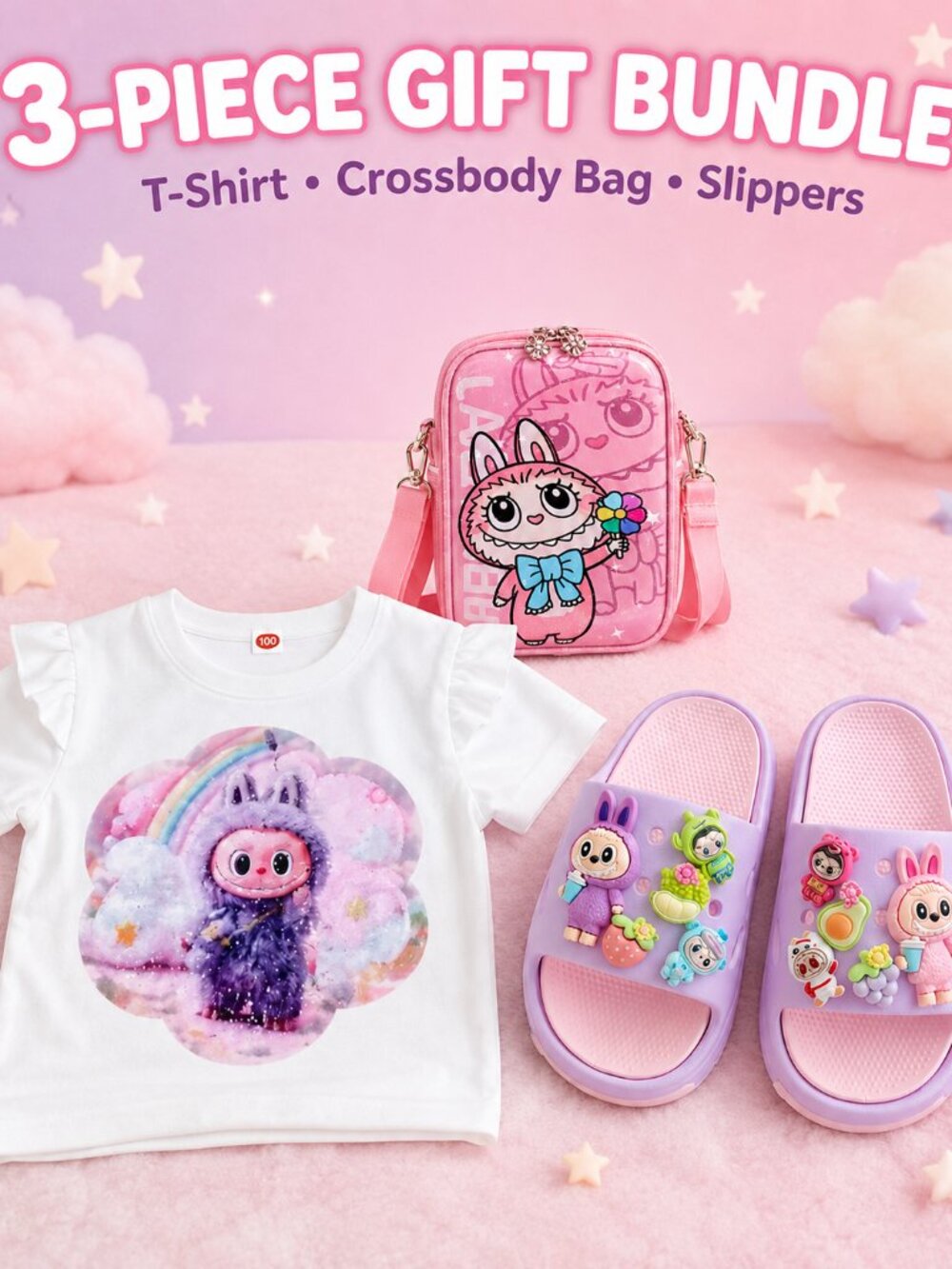 Girls 3-Piece T-Shirt Bag & Slides Gift Set
